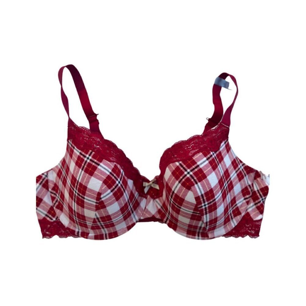 Ambrielle Organic Cotton Demi Classic Racerback Red Plaid Bra Size 40D